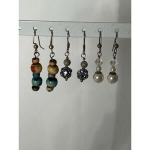 3 Pair Of Silver Tone Dangle Beaded Earrings